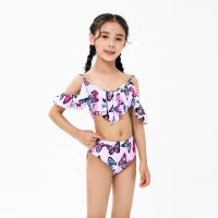 Polyester Girl Kids Two-piece Swimsuit printed butterfly pattern purple Set