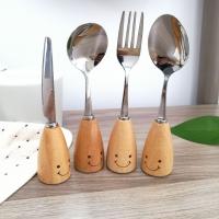 Beech wood & Stainless Steel Cutlery smile face PC