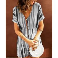 Polyester Plus Size Women Romper deep V printed striped PC
