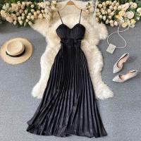 Polyester long style & Pleated Slip Dress slimming Solid : PC