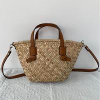 Straw & PU Leather Beach Bag & Easy Matching Woven Tote khaki PC