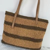 Paper Rope & PU Leather Beach Bag & Easy Matching Woven Shoulder Bag large capacity striped PC
