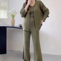 Polyester Women Casual Set slimming Wide Leg Trousers & tank top & coat jacquard : Set