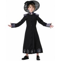 Polyester with hat Children Wizard Costume Halloween Design printed black Set