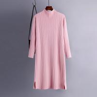 Core-spun Yarn Autumn and Winter Dress side slit & loose Solid : PC