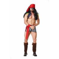 Polyester Men Halloween Cosplay Costume Halloween Design & breathable striped red Set