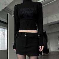 Polyester Slim Women Long Sleeve Blouses midriff-baring & slimming Solid black PC