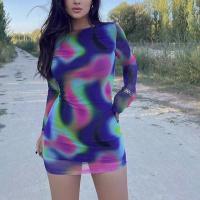 Polyester Slim Sexy Package Hip Dresses backless Tie-dye blue PC