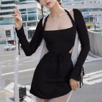 Polyester Slim Sexy Package Hip Dresses & hollow patchwork Solid PC