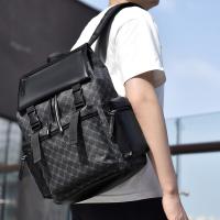 PU Leather Backpack large capacity & waterproof geometric black PC