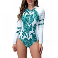 Polyamide & Spandex Diving Suit & sun protection & padded printed leaf pattern white PC