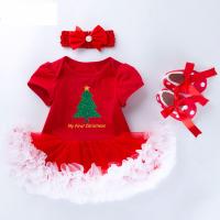 Etamine & Cotton Baby Clothes Set christmas design & three piece shoes & Hair Band & teddy red and white Set