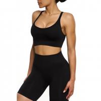 Polyamide High Waist Women Yoga Clothes Set backless & off shoulder & skinny short pants & camis Solid Set