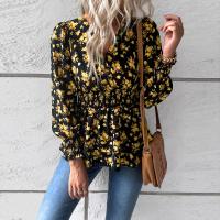Polyester Waist-controlled & Soft Women Long Sleeve Shirt slimming printed shivering yellow PC