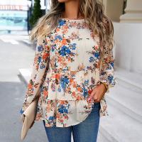 Chiffon Soft Women Long Sleeve Blouses & breathable printed shivering Apricot PC