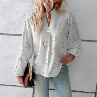 Polyester Women Long Sleeve Blouses & loose & breathable printed heart pattern white PC