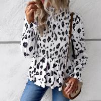 Viscose-vezel Vrouwen lange mouwen blouses Afgedrukt Leopard Witte stuk