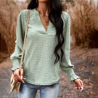 Geweven Vrouwen lange mouwen blouses Solide Groene stuk
