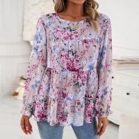 Woven Soft Women Long Sleeve Shirt & loose & breathable printed shivering pink PC