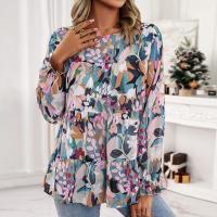 Chiffon Women Long Sleeve Blouses slimming & loose & breathable printed green PC