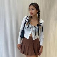 Spandex & Polyester Slim Women Long Sleeve Blouses midriff-baring white PC