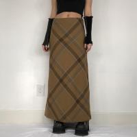 Spandex & Polyester Slim Maxi Skirt plaid khaki PC