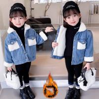 Denim & Polyester Girl Coat thicken & thermal patchwork Solid blue and white PC