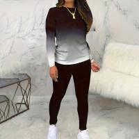 Polyester Plus Size Women Casual Set slimming Long Trousers & long sleeve T-shirt printed black Set