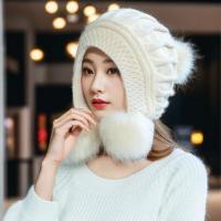 Plush & Cashmere Knitted Hat fleece & with fur ball & thermal : PC