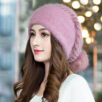 Acrylic Knitted Hat fleece & with fur ball & thermal knitted Solid : PC