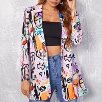 Spandex & Polyester Women Suit Coat mid-long style printed pink PC