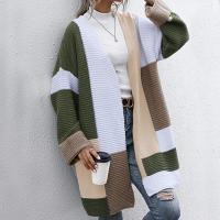Polyester Women Long Cardigan & loose knitted patchwork army green PC