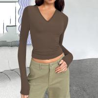 Spandex & Polyester T-shirt femme à manches longues Solide plus de couleurs pour le choix pièce