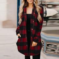 Polyester Plus Size Women Long Sleeve Shirt & with pocket printed plaid PC