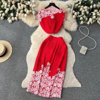 Polyester Waist-controlled & long style & High Waist Two-Piece Dress Set slimming printed shivering : PC