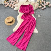 Polyester Women Casual Set two piece & One Shoulder Wide Leg Trousers & top Solid : Set