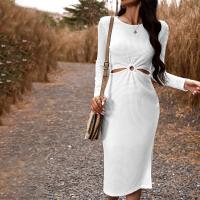 Knitted Waist-controlled & Slim Sexy Package Hip Dresses & hollow Solid white PC