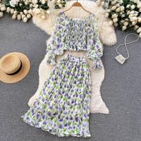 Chiffon Soft & High Waist Two-Piece Dress Set two piece & breathable printed shivering : Set