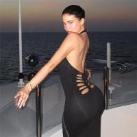 Milk Fiber Waist-controlled Sexy Package Hip Dresses backless & hollow Solid black PC