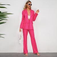 Polyester Waist-controlled & Straight Women Business Pant Suit slimming & two piece striped Set