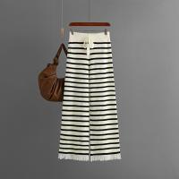 Viscose Fiber Straight & Tassels Women Long Trousers & loose striped : PC