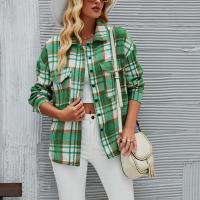 Polyester Women Coat thicken & thermal plaid green PC