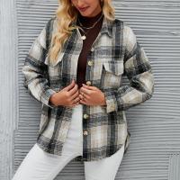 Polyester Women Coat thicken & loose & thermal plaid black PC