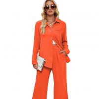 Polyester Wide Leg Trousers & Soft Women Casual Set & two piece Polyester Solid Set
