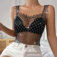 Nylon iron-on Camisole see through look & hollow Solid black PC