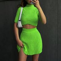 Spandex Slim Two-Piece Dress Set knitted Solid Set
