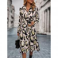 Polyester A-line One-piece Dress mid-long style & with belt printed PC