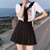 Polyamide & Spandex & Polyester Pleated & High Waist Skirt Solid PC