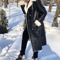Artificial Fur & PU Leather & Cotton Women Coat mid-long style & thermal Solid PC