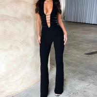 Polyester Slim Long Jumpsuit backless Solid black PC